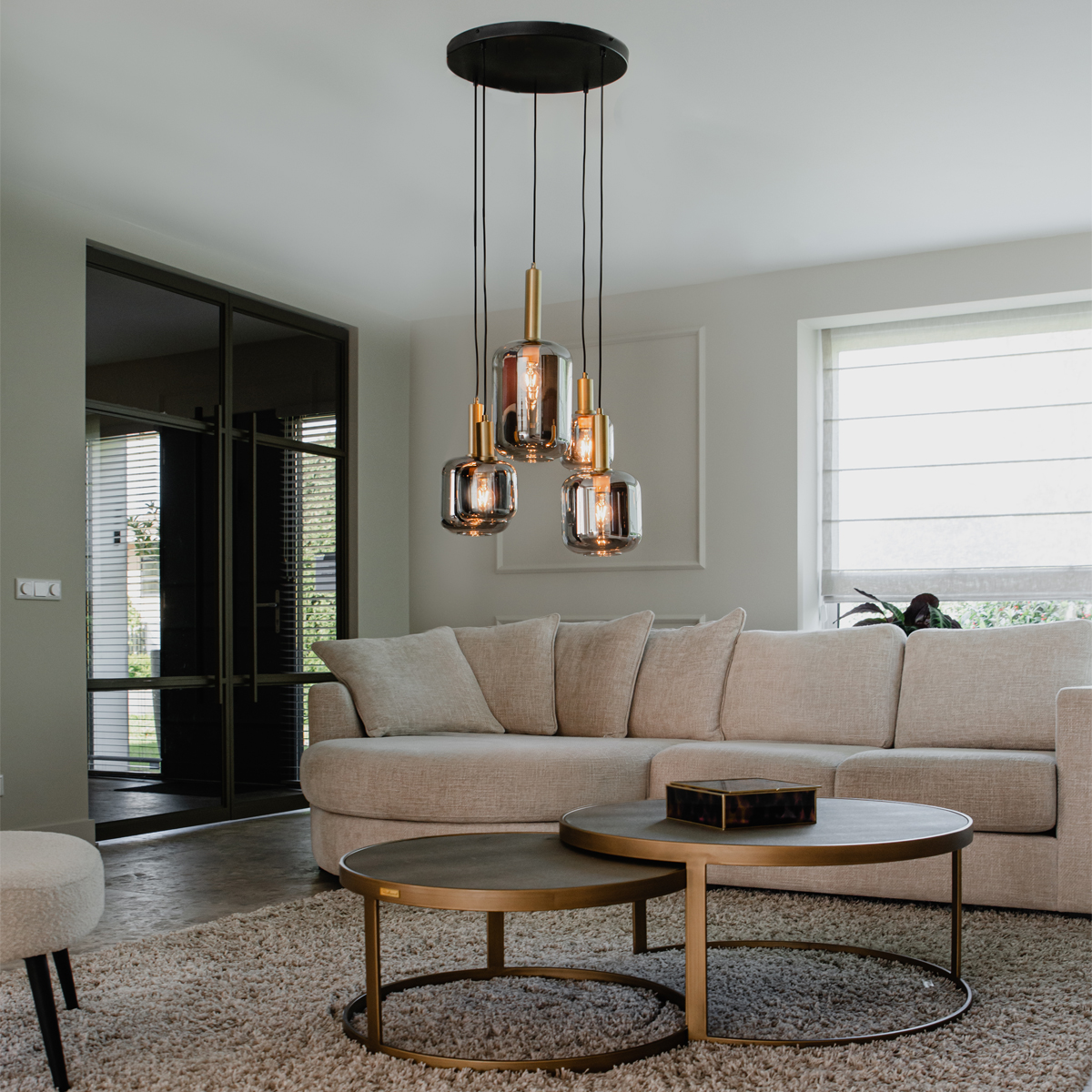 Suspension noire et dorée avec verre fumé 5 lumières - Zuzanna - 2