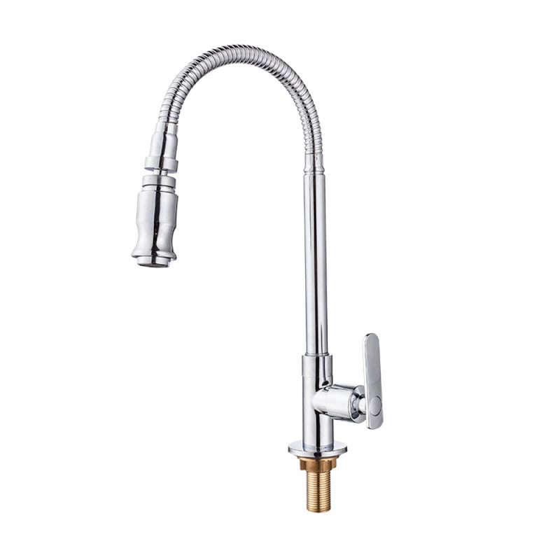 Obrotowy kran kuchenny ze stali nierdzewnej 360°, giętka szyjka, zimna woda – idealny do pralni, ogrodu lub małej kuchni