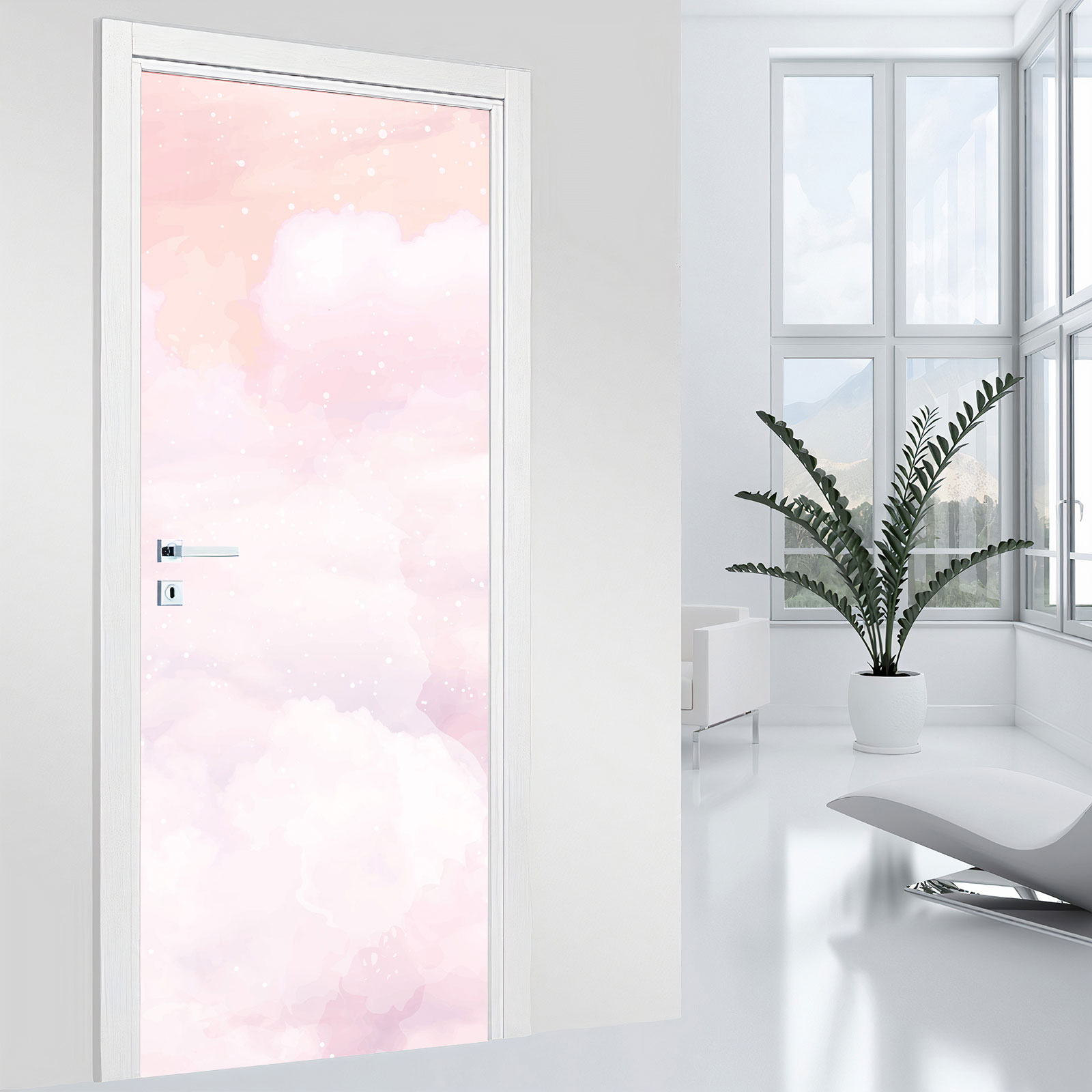 Autocollant Mural 3D Pour Porte 95x215cm - Nuages Roses Design Moderne (2 Pièces)