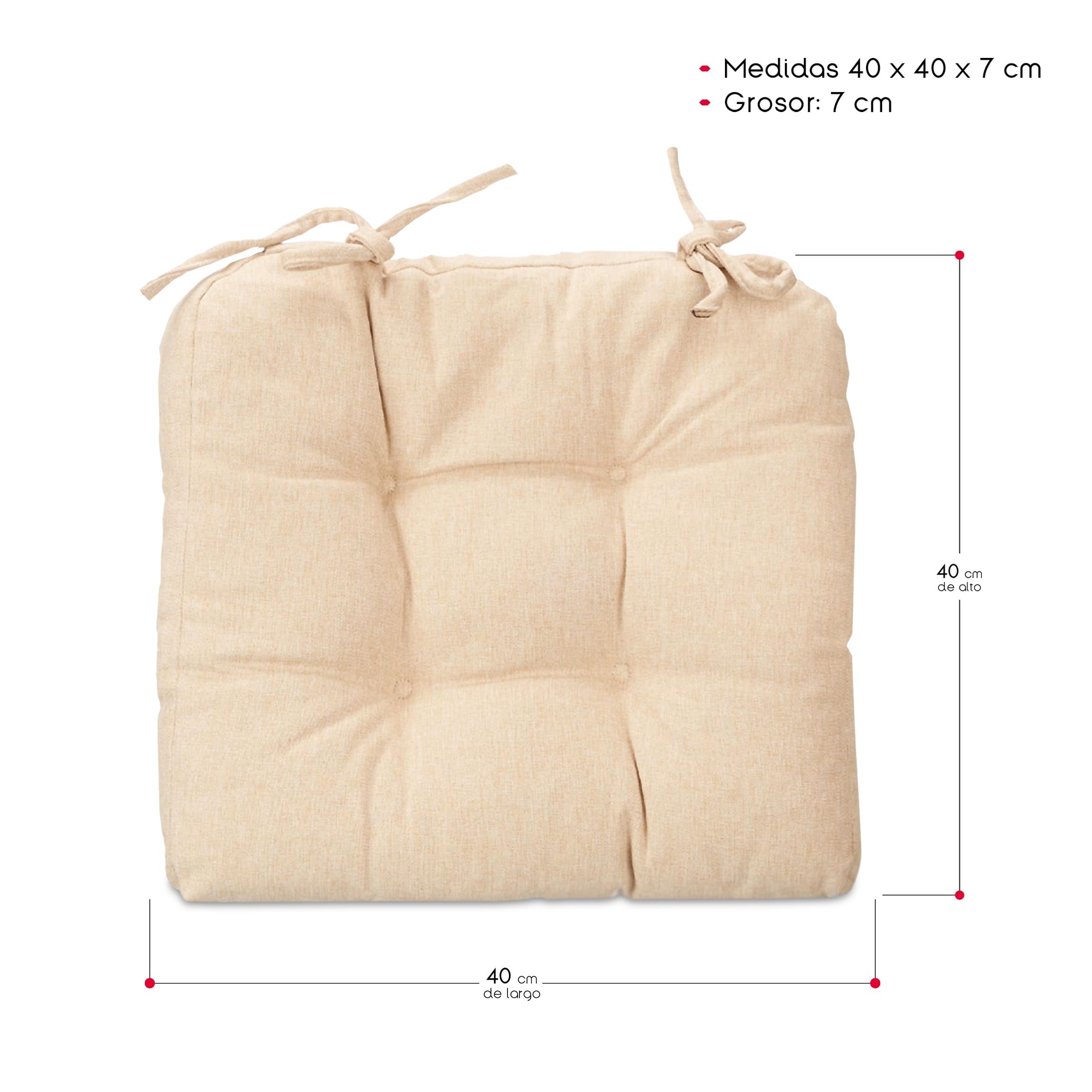TIENDA EURASIA - Pack 4 Cojines Silla, 100% Poliéster, 40x40x7 cm, 2 Cordones, Beige - 5