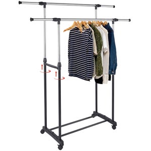 Set Da 2 Stand Stender Appendiabiti In Acciaio Cromato Carrello Con Ruote Per Abiti 100 X 150 Cm
