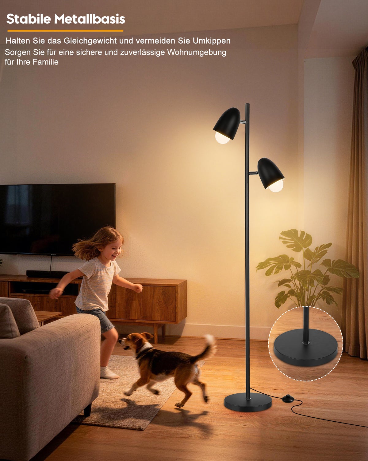 Lampadaire sur pied LED 163 cm noir, double tête réglable 350°, lampadaire salon industriel E27 max. 60W, éclairage lecture chambre bureau, LOVHAUS - 6
