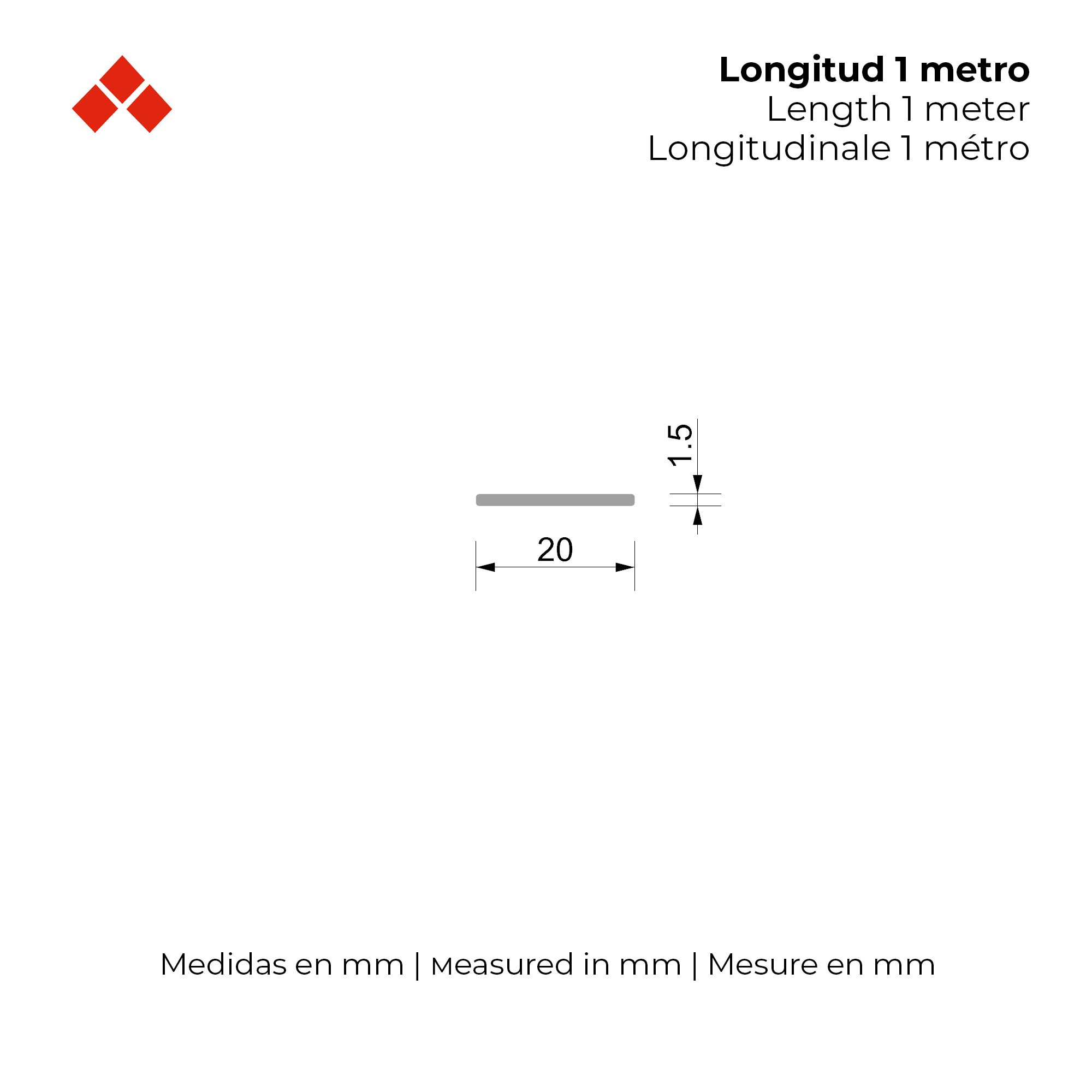 Cornière plat | Fabriqué en aluminium | Finition anodisée mate | Dimensions 20*2*1000mm | Longueur du Cornière 1 mètre | épaisseur 2 mm | 1 unité - 3