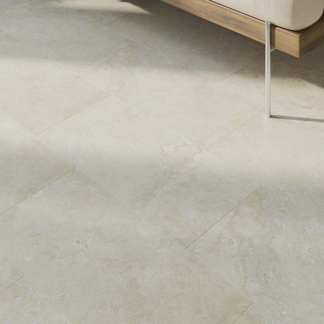 Dalle PVC clipsable forte ARTENS - LAKOS Effet carrelage en travertin beige - 1,67 m²/ 9 Dalles