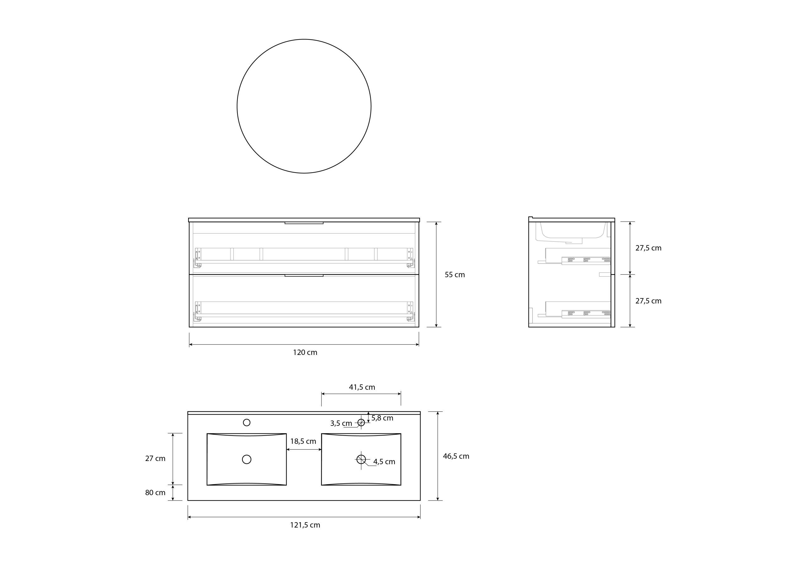 Meuble de salle de bain Mapau Pack avec double vasque et miroir rond SAVART Noyer 120 cm - 6