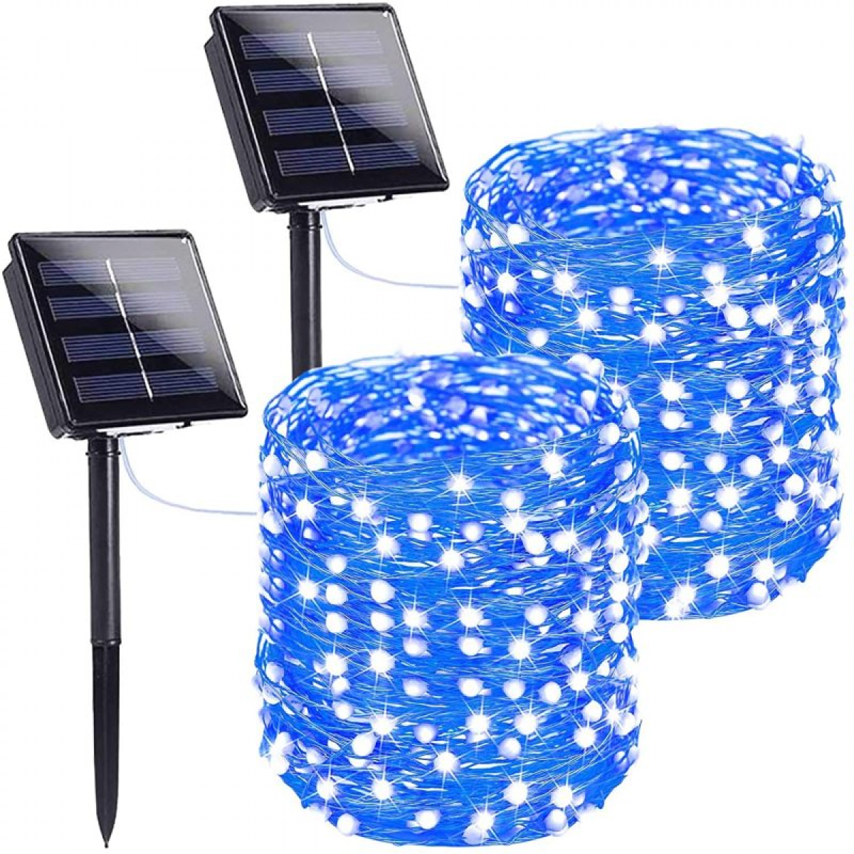 Zestaw 2 solarnych girland świetlnych zewnętrznych o długości 20 m z 200 diodami LED, wodoodporne, 8 trybów, do dekoracji świątecznych