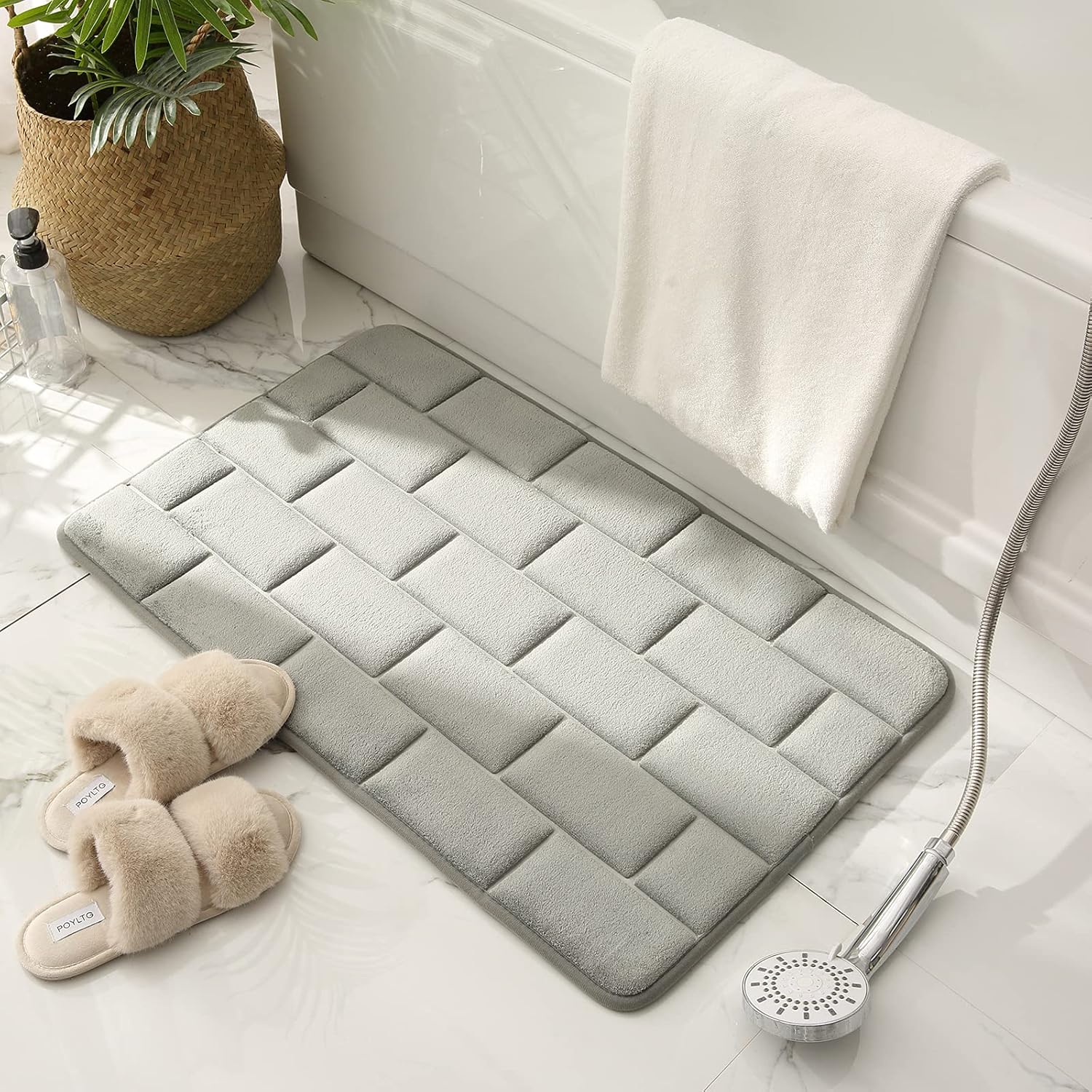 Mata łazienkowa z pianki memory, antypoślizgowa, chłonna i zmywalna, mata pod prysznic (szara, 50 x 80 cm)