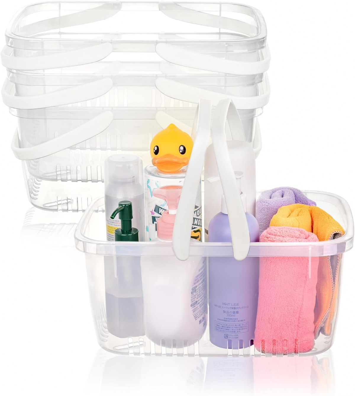 Set de 4 rafturi de duș din plastic: mâner pliabil, orificiu de scurgere, depozitare portabilă – Ideal pentru baie, bucătărie și dormitor. 4buc