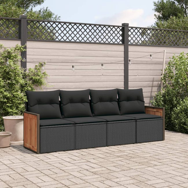 Set Divani da Giardino 9 pz con Cuscini Nero in Polyrattan Set Divani da Giardino 9 pz con Cuscini Nero in Polyrattan