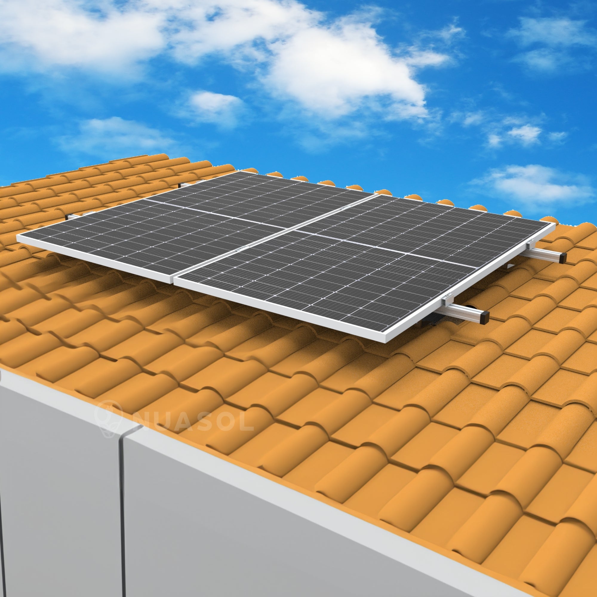 NUASOL Lot de 2 crochets de toit photovoltaïques PV pour toit de tuiles - Avec profilé solaire en aluminium, embouts de 35 mm, jusqu'à 115 cm - 2