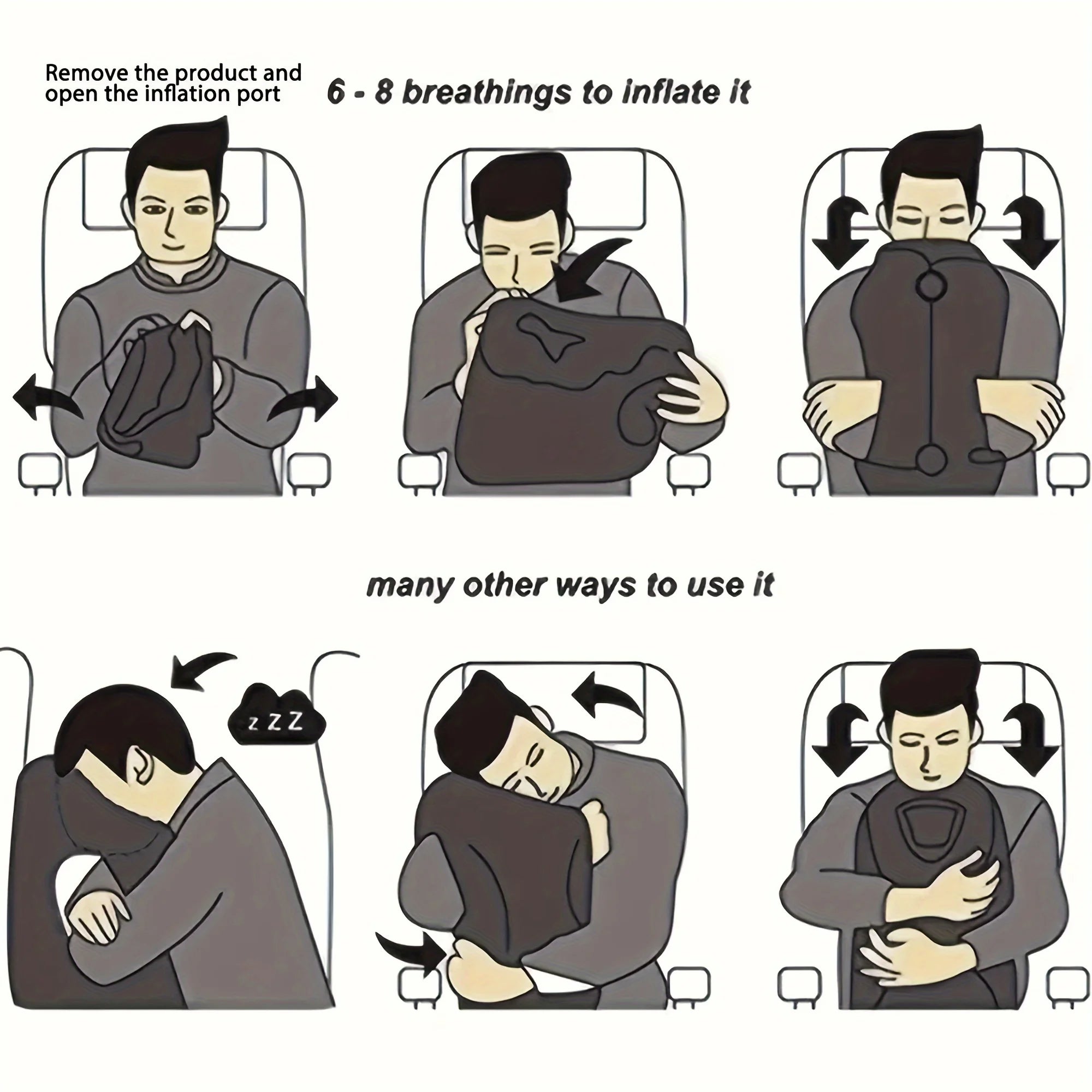 Travesseiro de viagem inflável, travesseiro de pescoço confortável com bolsa de armazenamento, suporte de ombro e pescoço, para avião, trem - 4