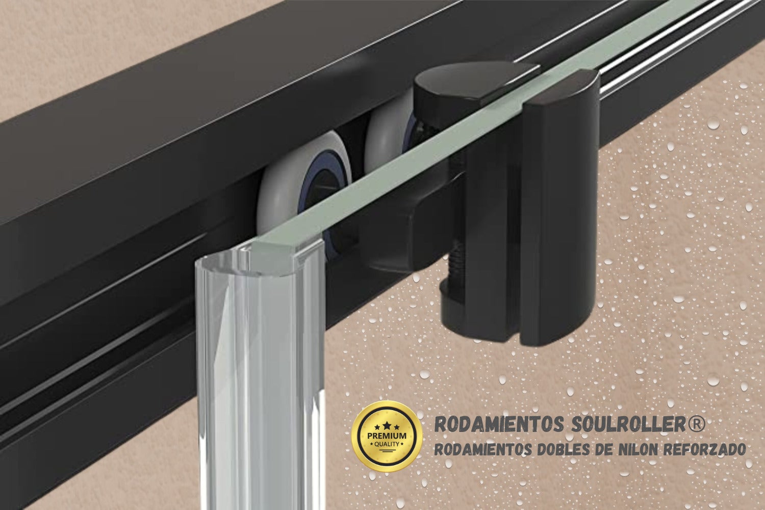 Mampara de ducha frontal corredera + fijo, con perfil inferior, Vidrio de seguridad 6mm antical, 133,5 a 138 cm x 195cm alto, REVERSIBLE, Negro - 3