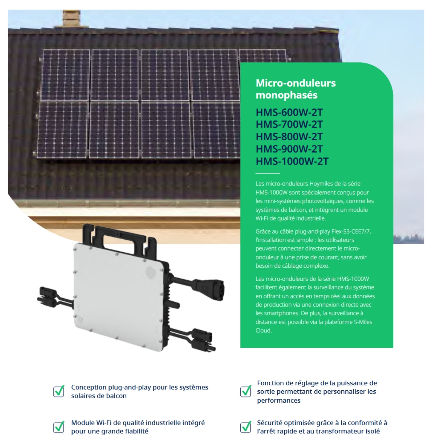 Micro-onduleur 1000W Wifi Hoymiles + Câble AC 5m - 7