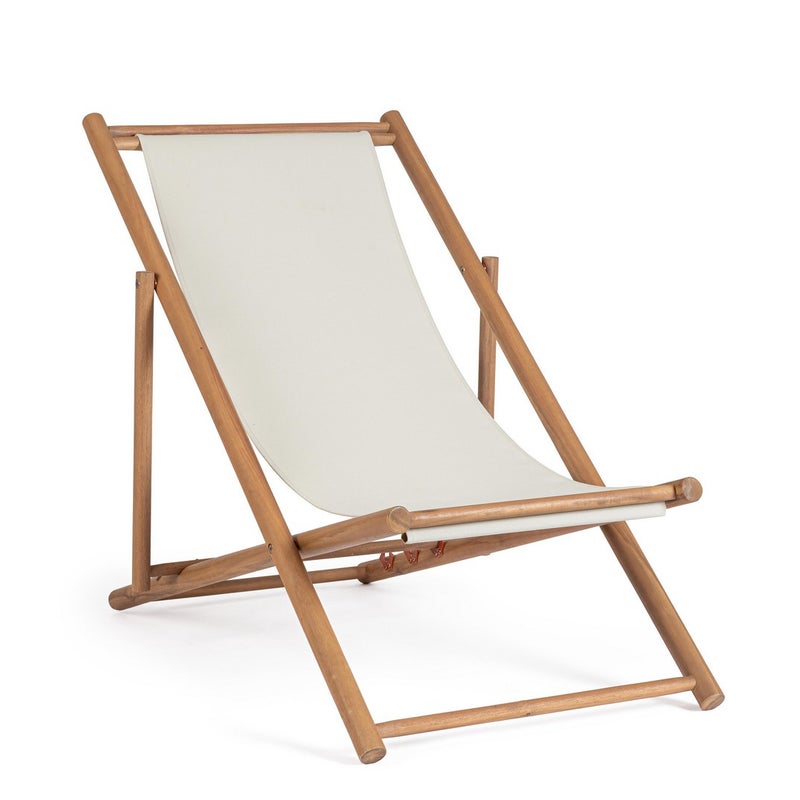 Leżak z drewna akacjowego z oparciem wykonanym z białej liny polipropylenowej