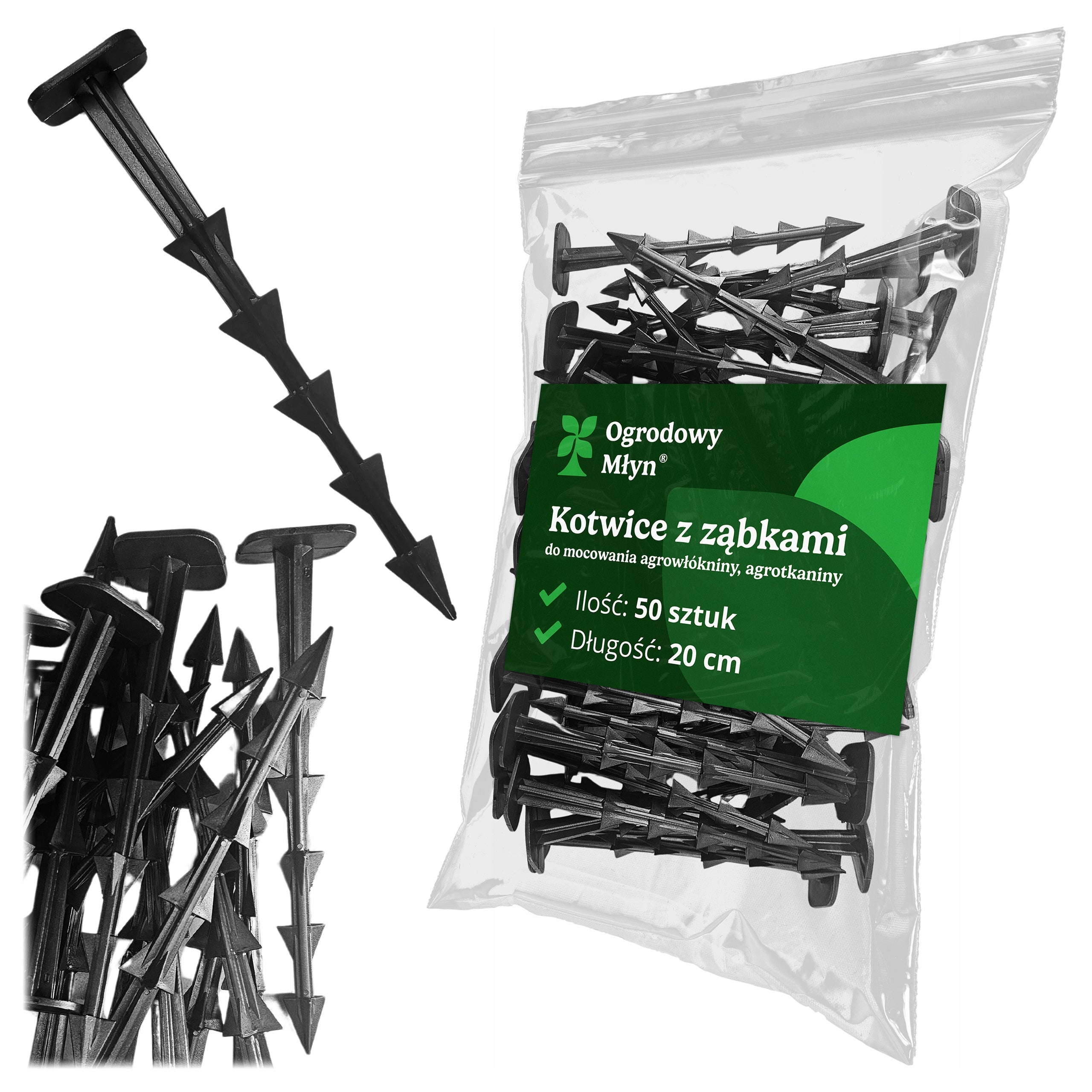 Kołki szpilki kotwice do agrowłókniny agrotkaniny geowłokniny 20cm 50 sztuk Ogrodowy Młyn