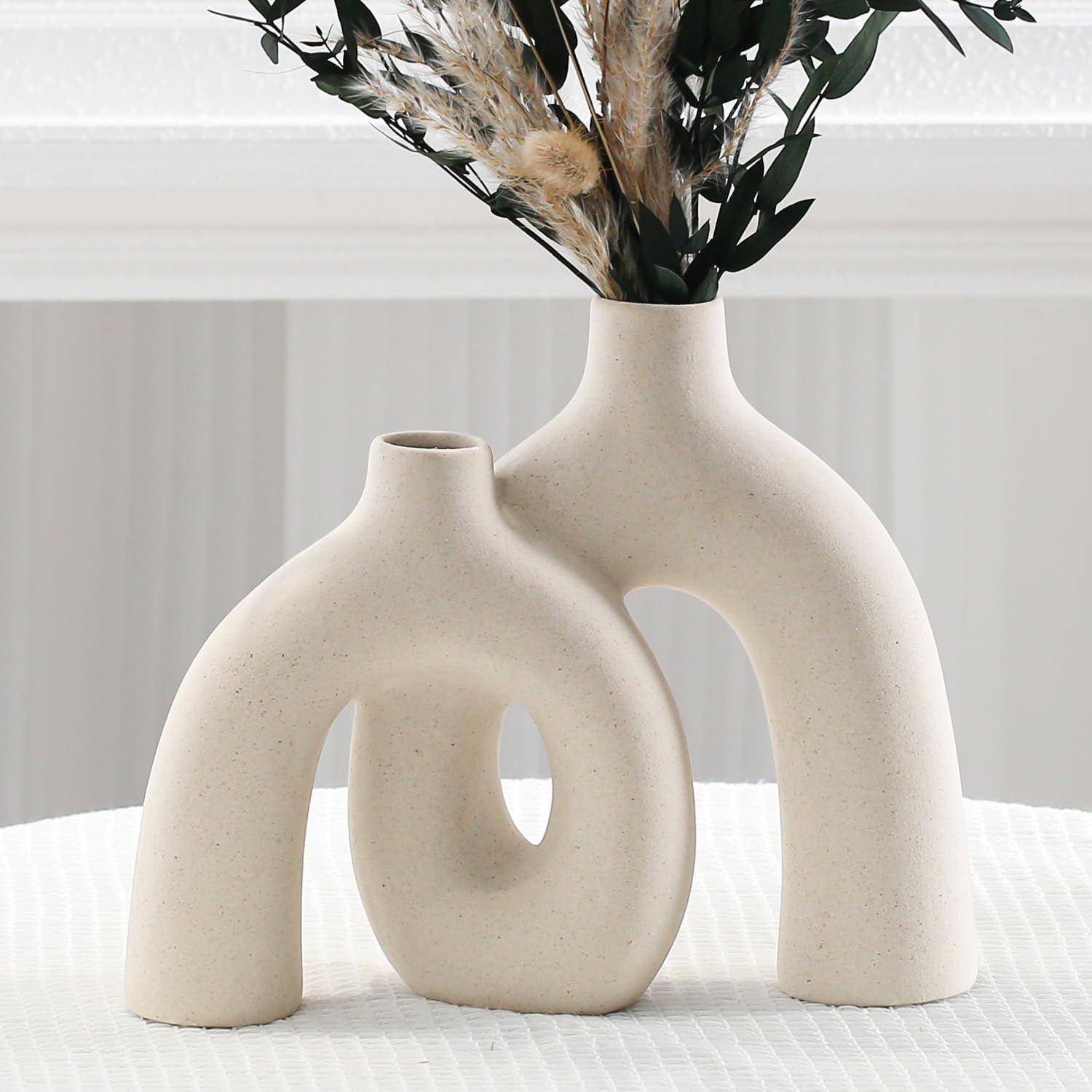 Lot de 2 vases en céramique – Décoration d'intérieur bohème nordique élégante – Le cadeau idéal pour votre salon - 8