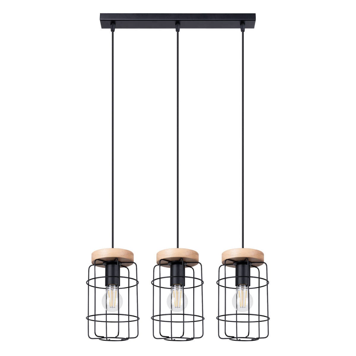 Lampa wisząca GOTTO L czarna-drewno 3xE27x15W metal wym:115x50x15cm IP20 Sollux Lighting