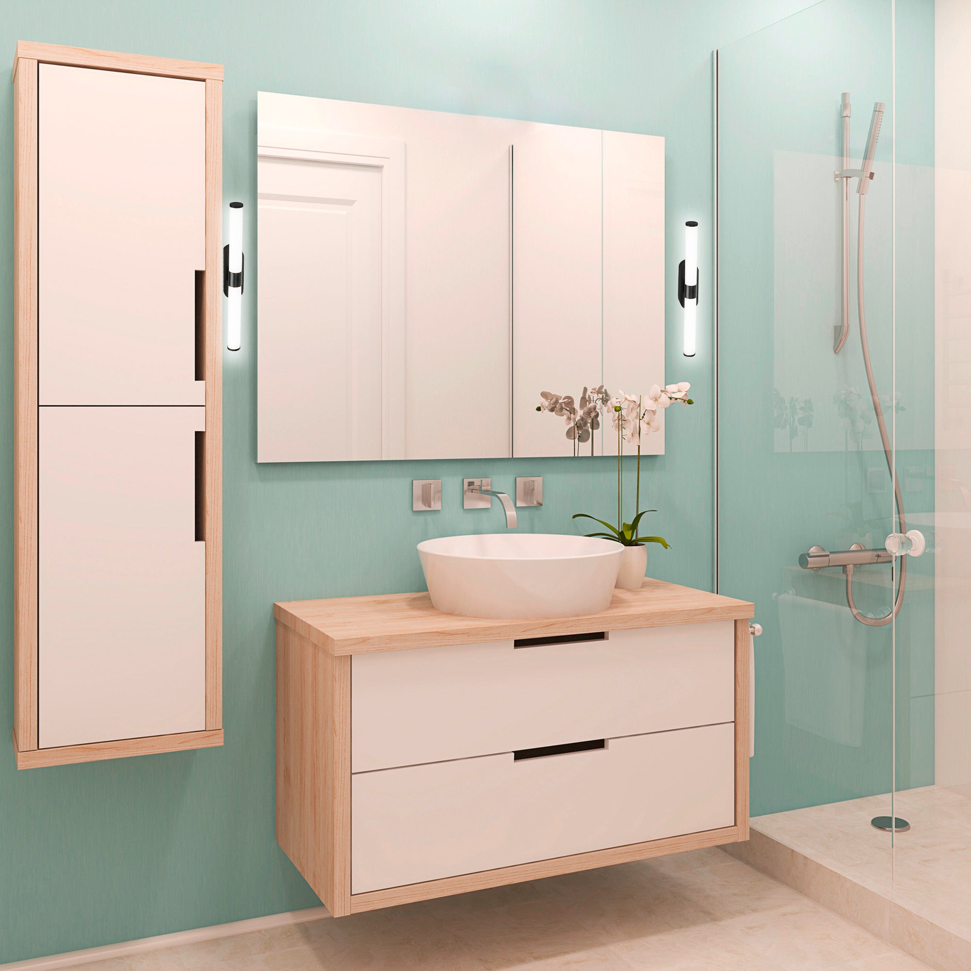 Applique murale LED salle de bain - IP44 - 400 mm - Noir - Blanc neutre 4000K - 7W - 690lm - B.K.Licht - 4