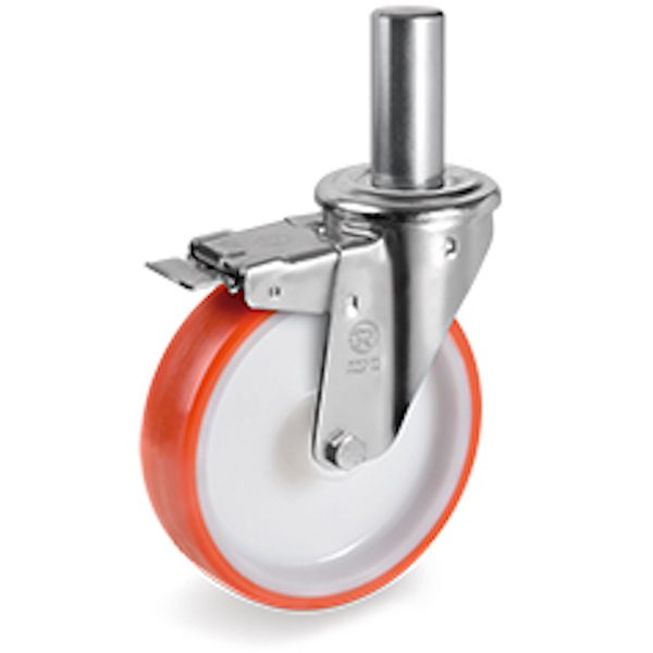 Roulette Frein à TIGE LISSE Ø 22 x 42 mm, Polyuréthane ROUGE Ø 125 mm ...