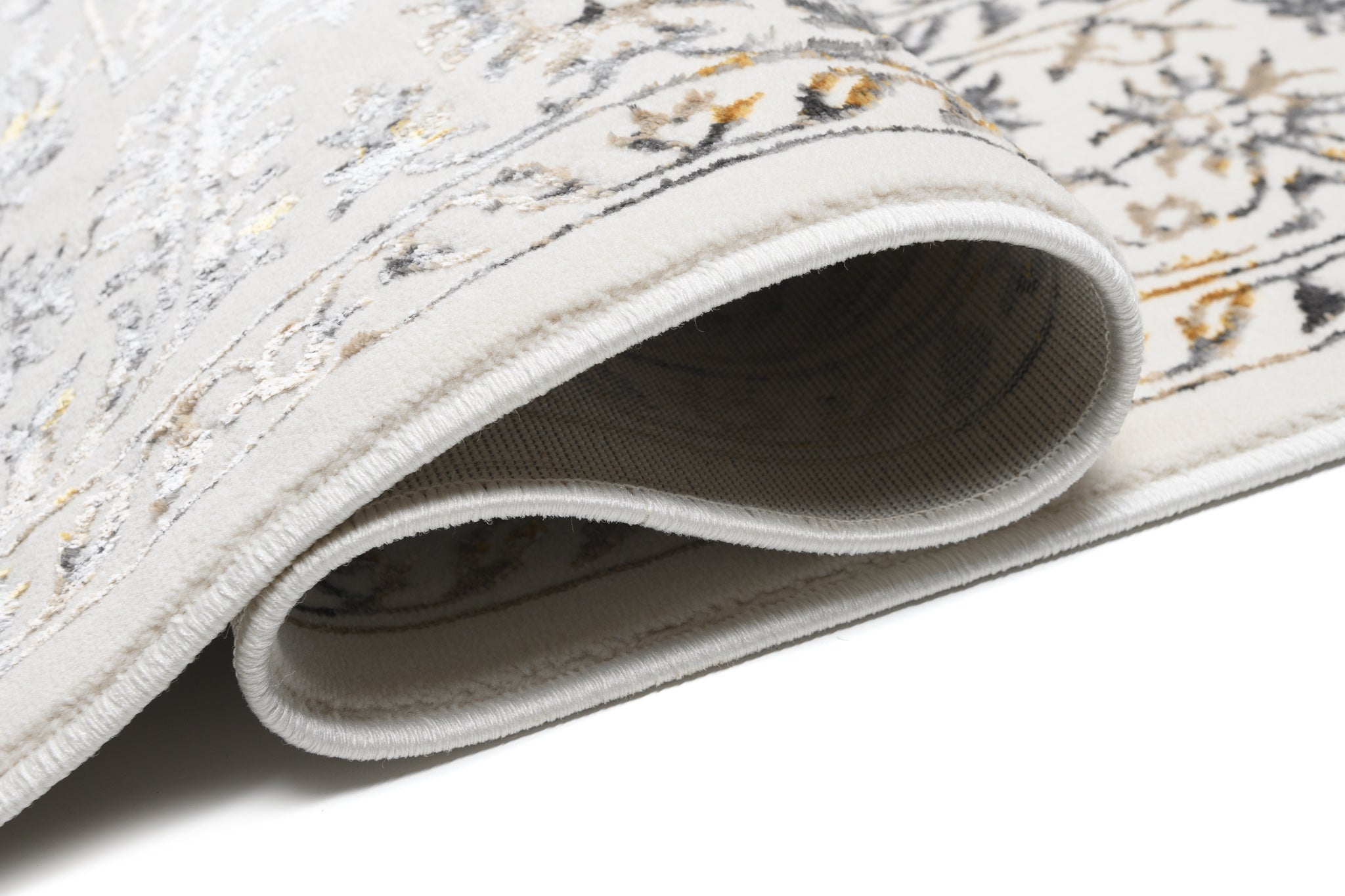 TAPISO Golden Tapis de Salon Moderne Vintage Crème Or Gris Beige Motif Ornamental Floral Bordure Doux Poil Court 80 x 150 cm - 3