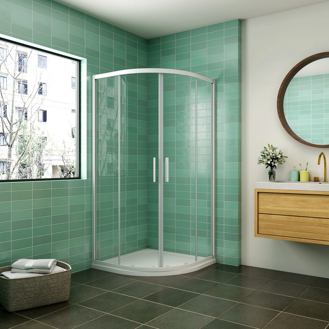 AICA Mampara de Ducha Curva Semicircular Corredera Perfil Gris Mate Vidrio Templado 5mm (880-900)x(880-900)x1850mm