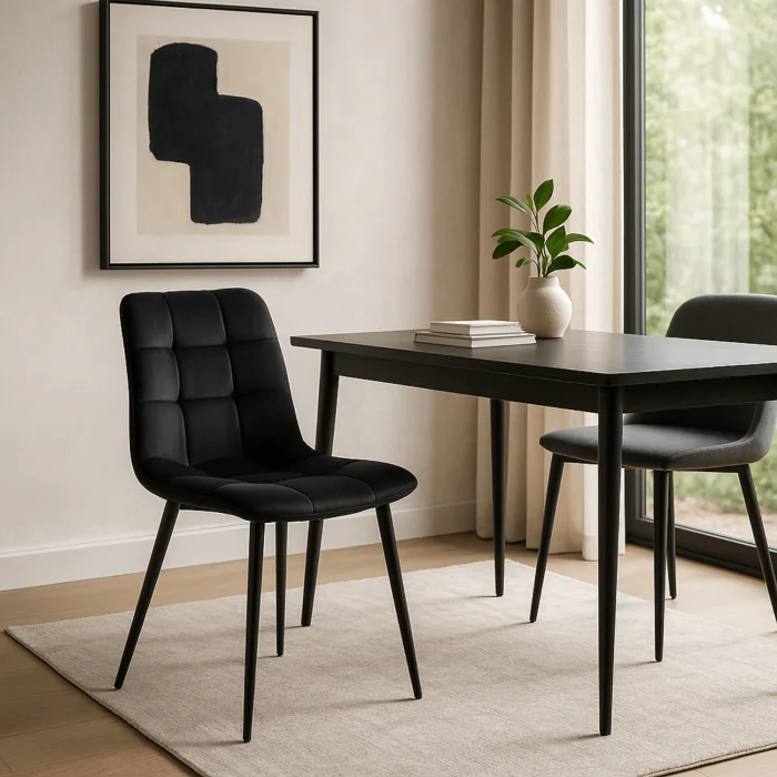 Krzesło Tapicerowane Do Salonu Loft PERU Czarne Welur - 2