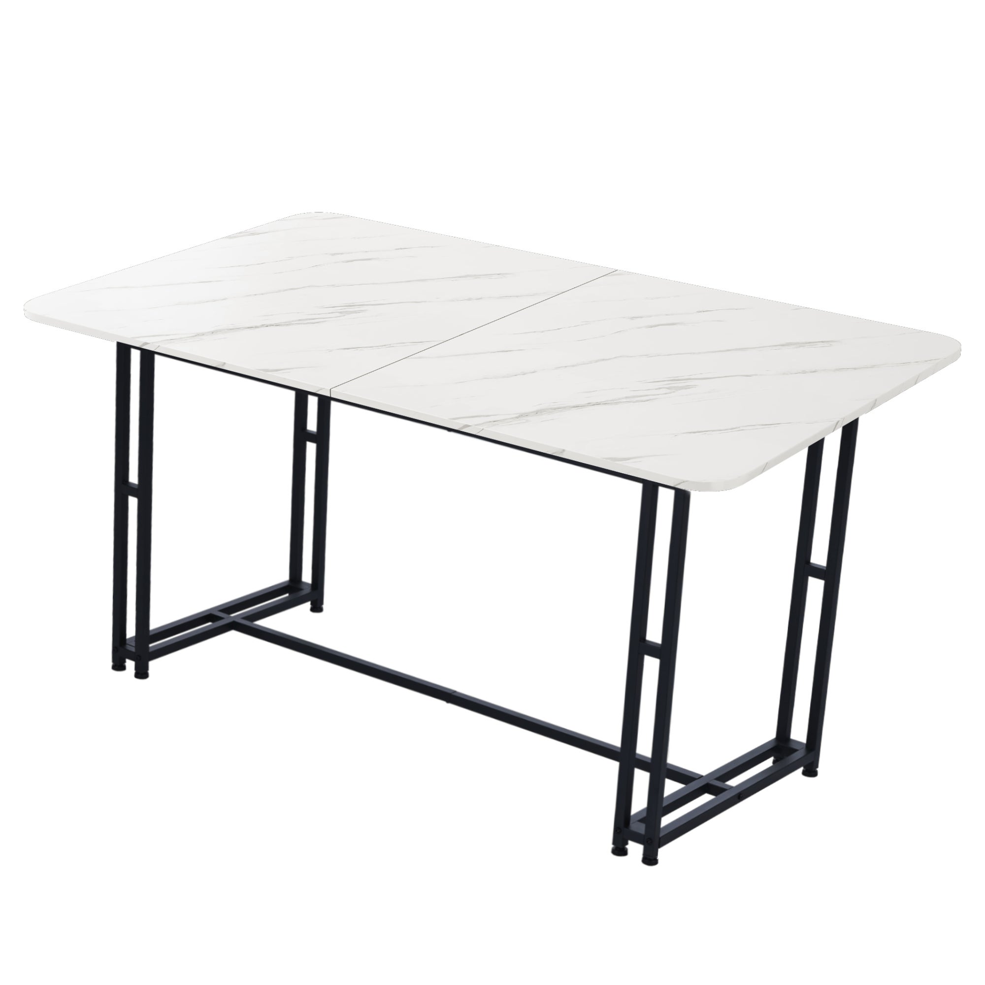 Mesa de comedor para 6 a 8 cubiertos con diseño de mármol - MDF + patas de metal negro - blanco - 4