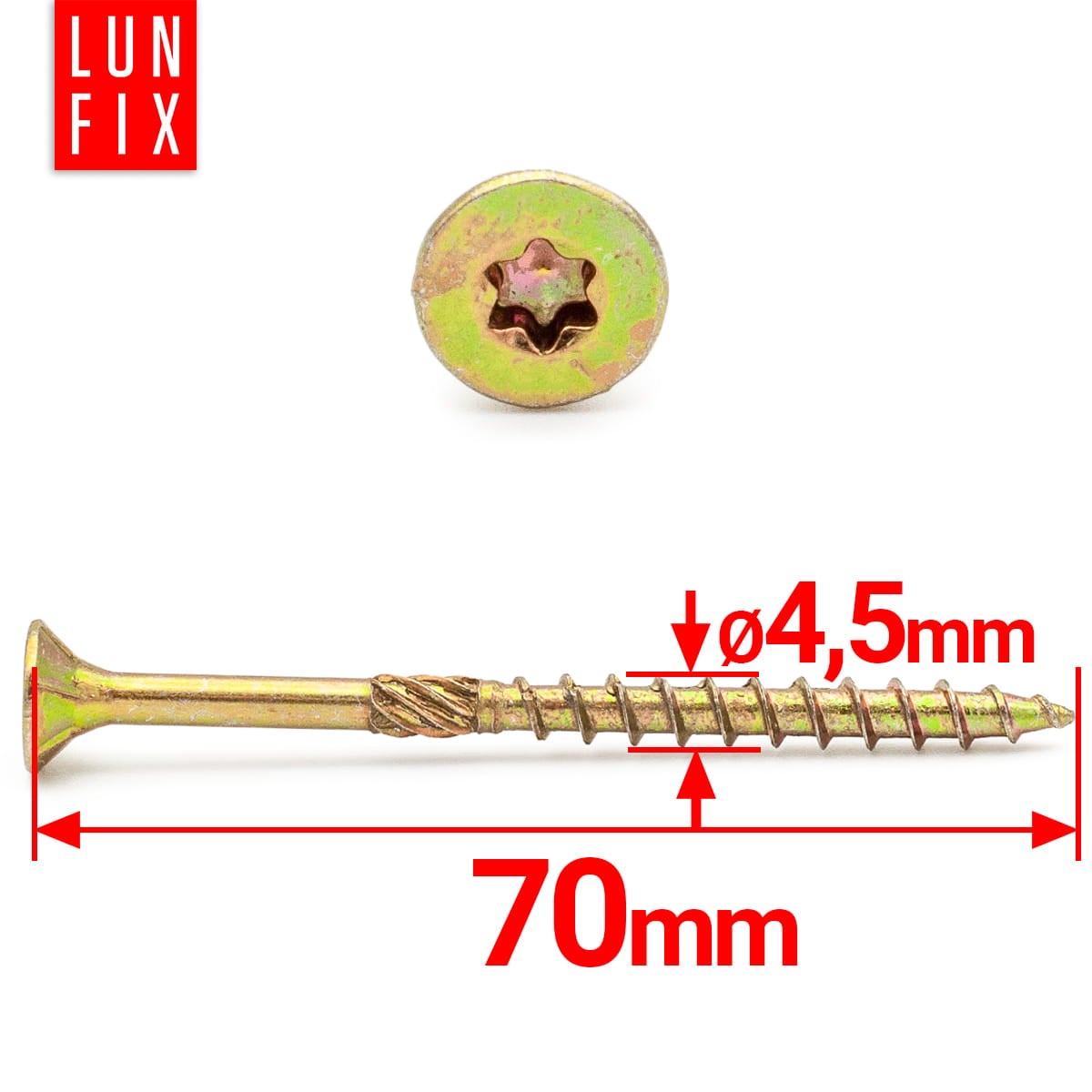 Wkręty ciesielskie z łbem stożkowym 4,5x70mm 200szt. - 2