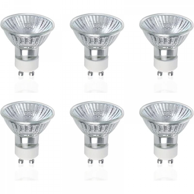 Żarówki halogenowe GU10, opakowanie 6 sztuk, reflektory halogenowe GU10 o mocy 50 W, prąd zmienny 220 V–240 V, 700 lumenów, kąt wiązki 40°, 2800 K