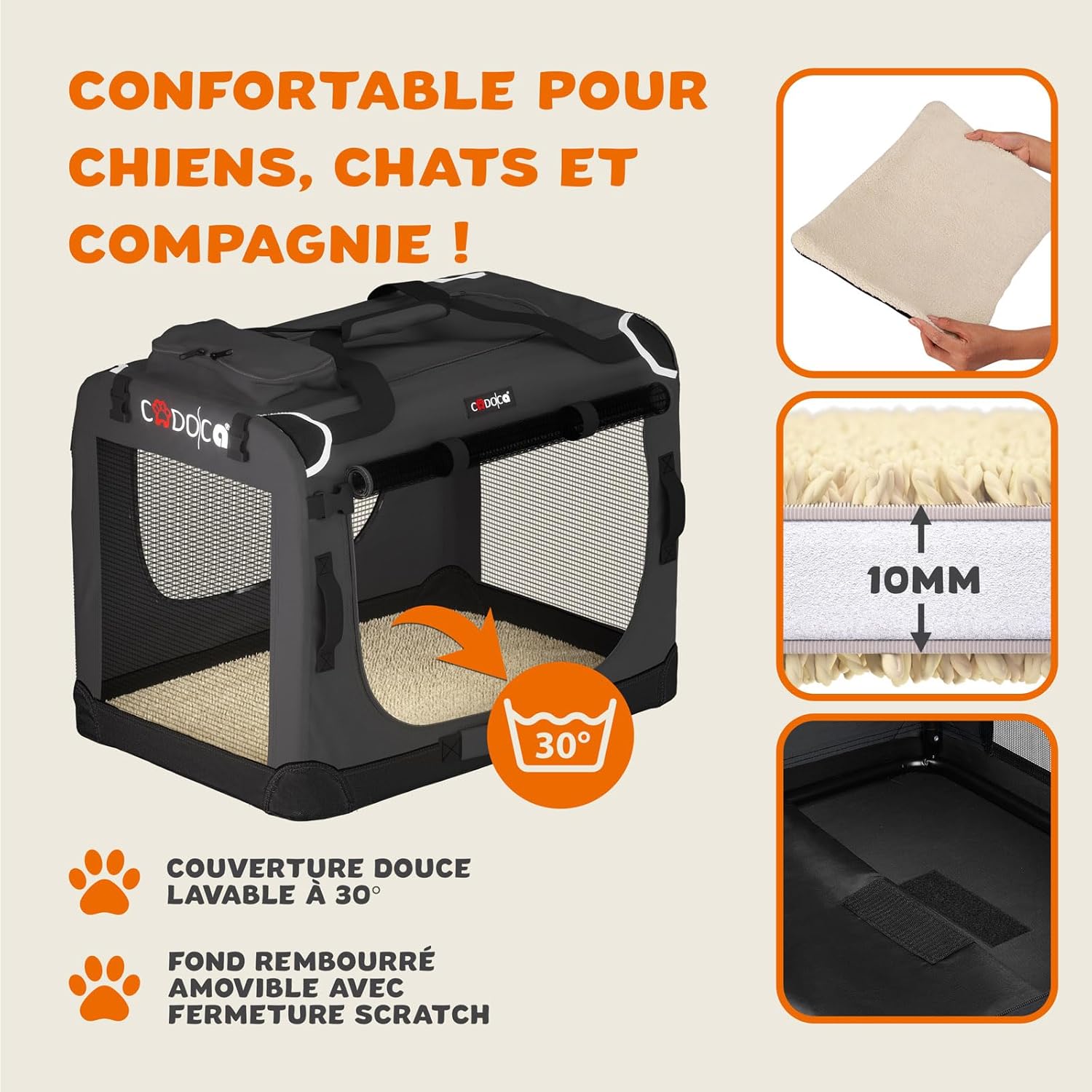 Porta-cães em tecido antracite XL 82x56x58cm - 5