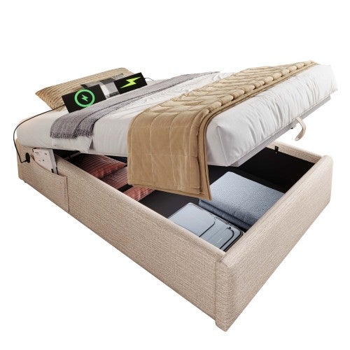 Letto Singolo Contenitore 90x190 - Imbottito In Cotone, Con USB E Rete A Doghe - Foto 5