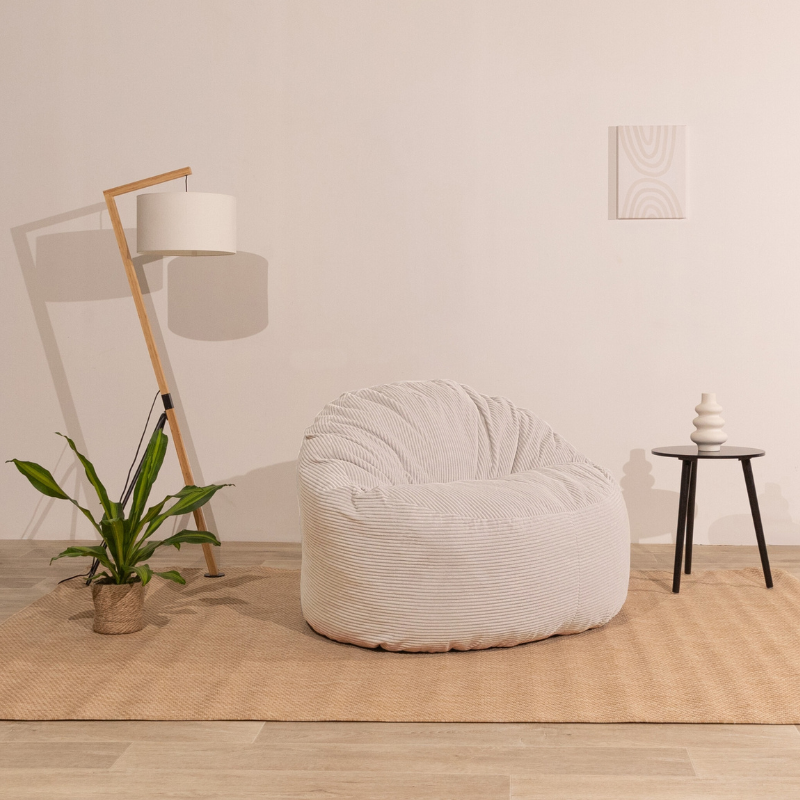 Pouf velours côtelé épais BANANAIR 100cm blanc - 7