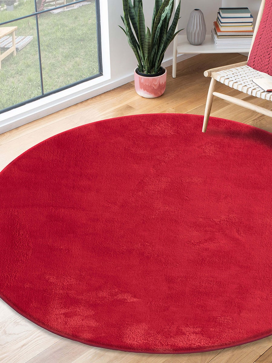 the carpet Relax tapis moelleux à poils courts, dessous antidérapant, lavable à 30 degrés, super soft, aspect fourrure, Rouge, 120 cm - 2
