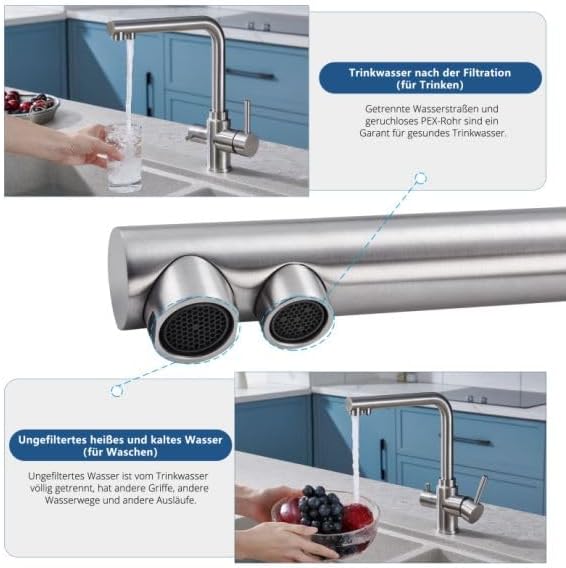 LOVHAUS Zestaw 2 Baterii Kuchennych 3-Drożnych Odwróconej Osmozy, Bateria 3-Drożna Z 2 Wylotami, Bateria Zlewozmywakowa Obrotowa 360°