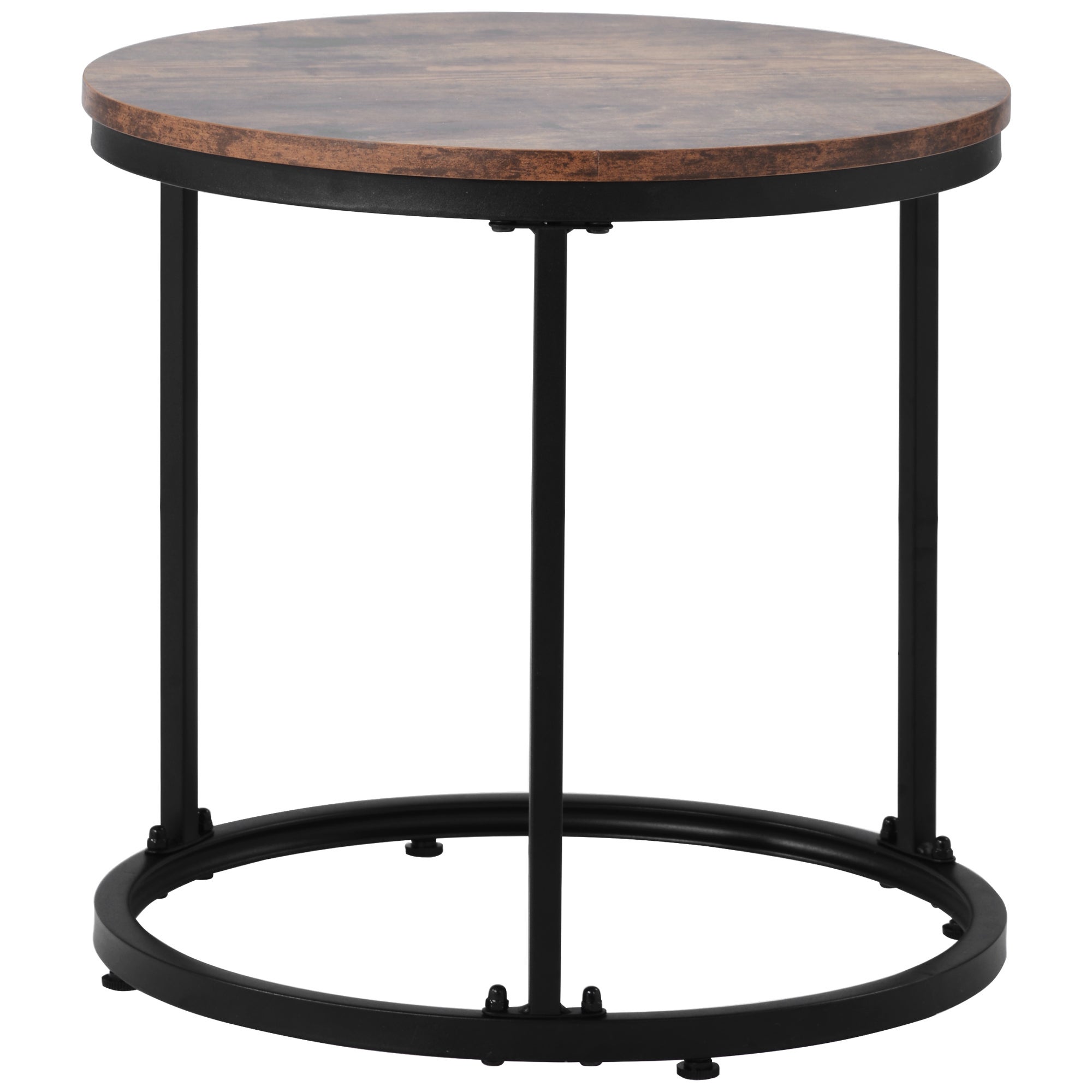 Lot de 2 tables basses gigognes, table d'appoint ronde en MDF, placage marbré, style industriel, marron - 9