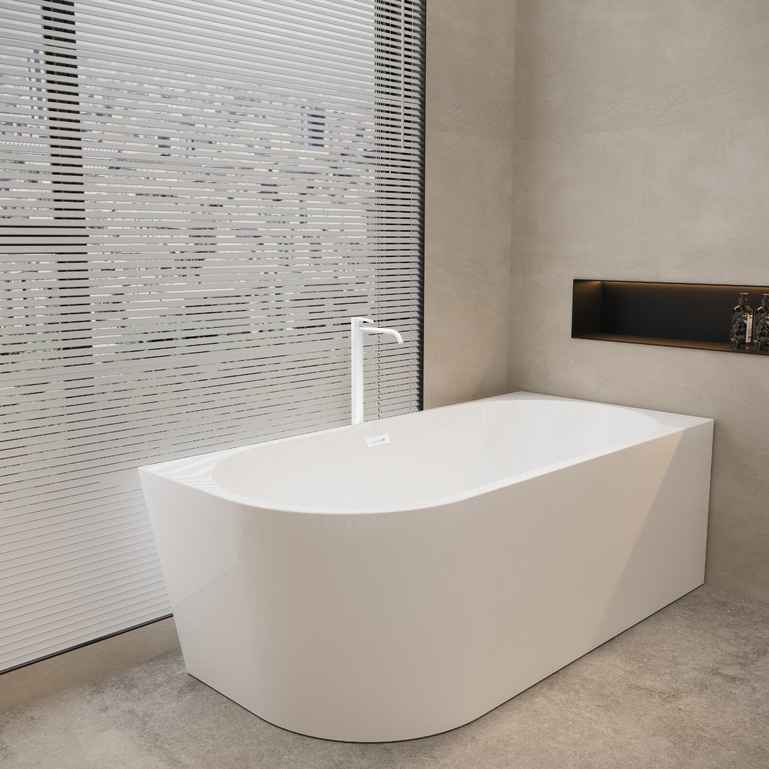 Balneo Baignoire semi-îlot Murale 170x80cm droite, accessoires blanc, Acrylique thermoformé 3.5mm, avec pieds réglables, AVOLA - 2
