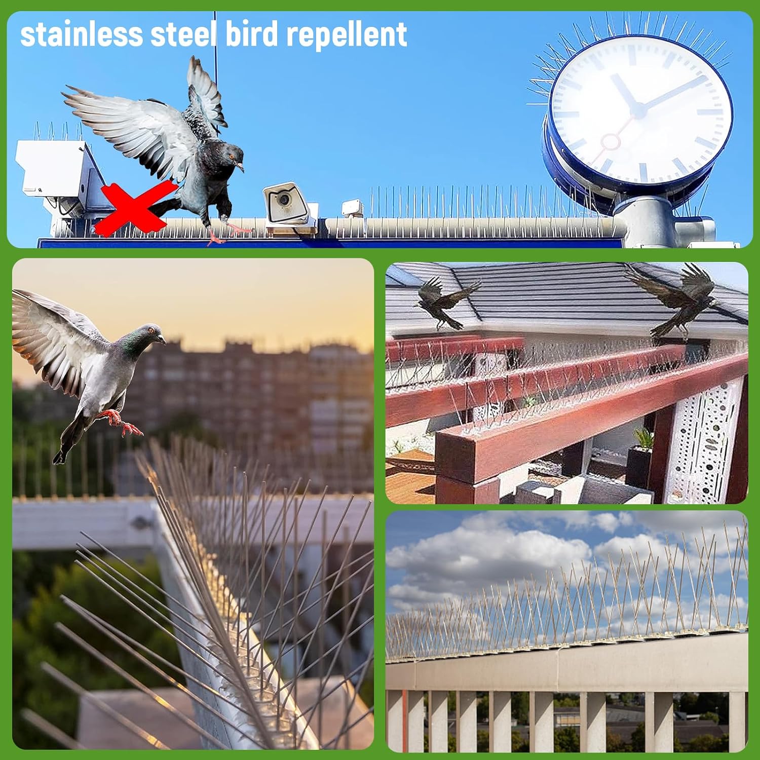 4 Armadilhas Anti-Pássaros Inox – Pontas de Dissuasão para Pombos, Corvos, Gaivotas, Superfície Larga - 3
