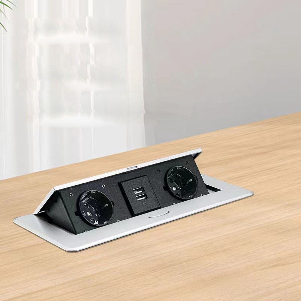 Serie de prize retractabile încastrate, priză triplă pentru blat, design compact, instalare fără lipire
