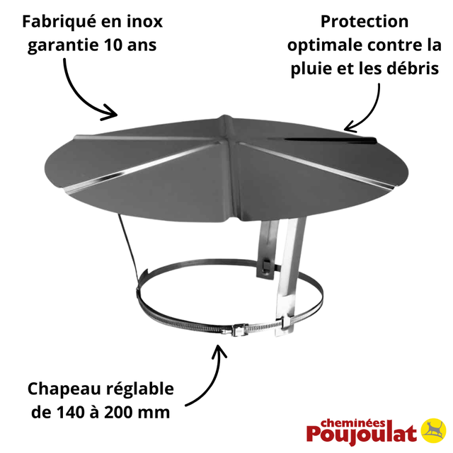 Chapeau chinois Inox réglable de 140 à 200 mm Poujoulat