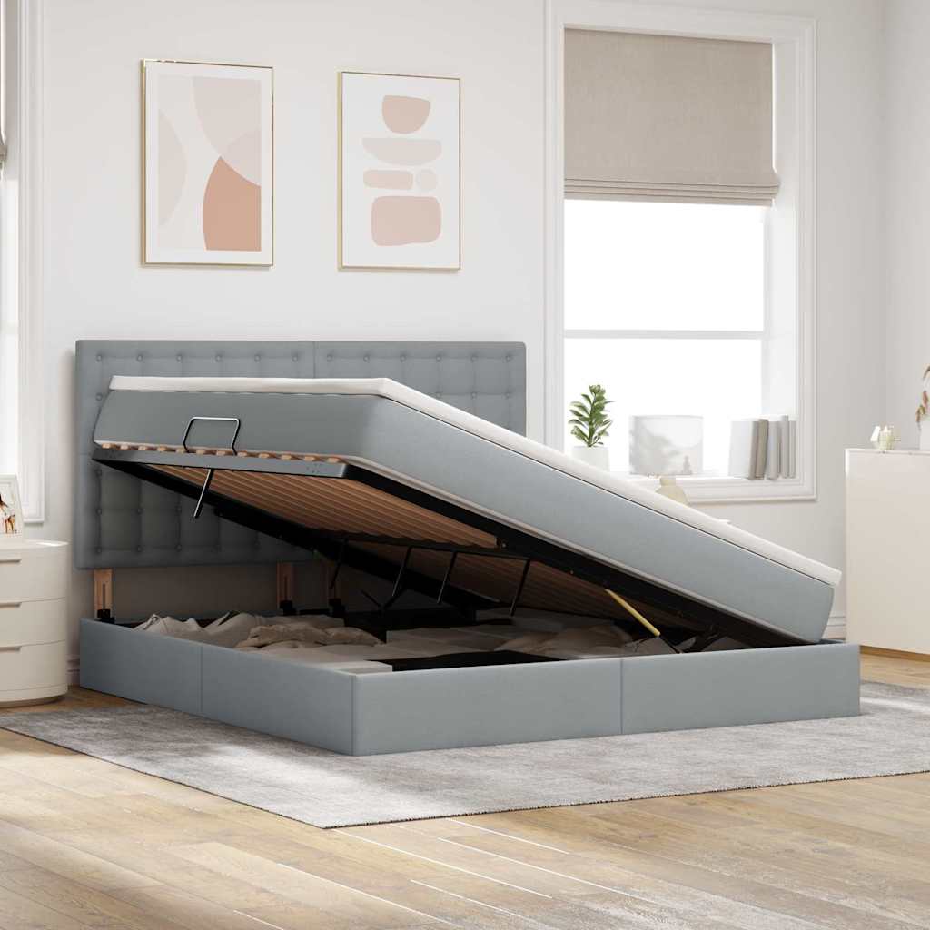Lit avec rangement et matelas gris clair 180 x 200 cm tissu - 4