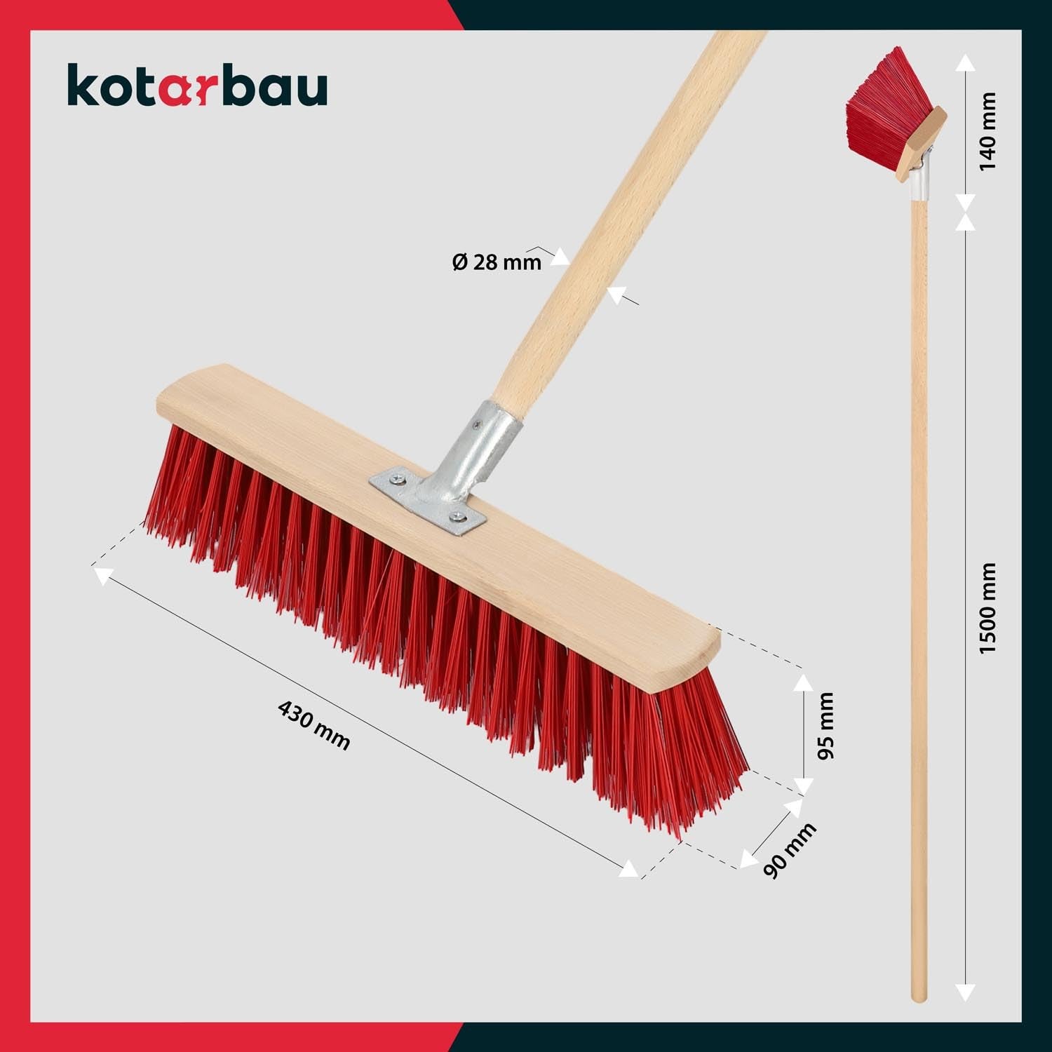 Balai de Route 400 mm avec Manche pour le Nettoyage des Terrasses, Garages et Jardins - Balai de Jardin - Balai Industriel - KOTARBAU - 3