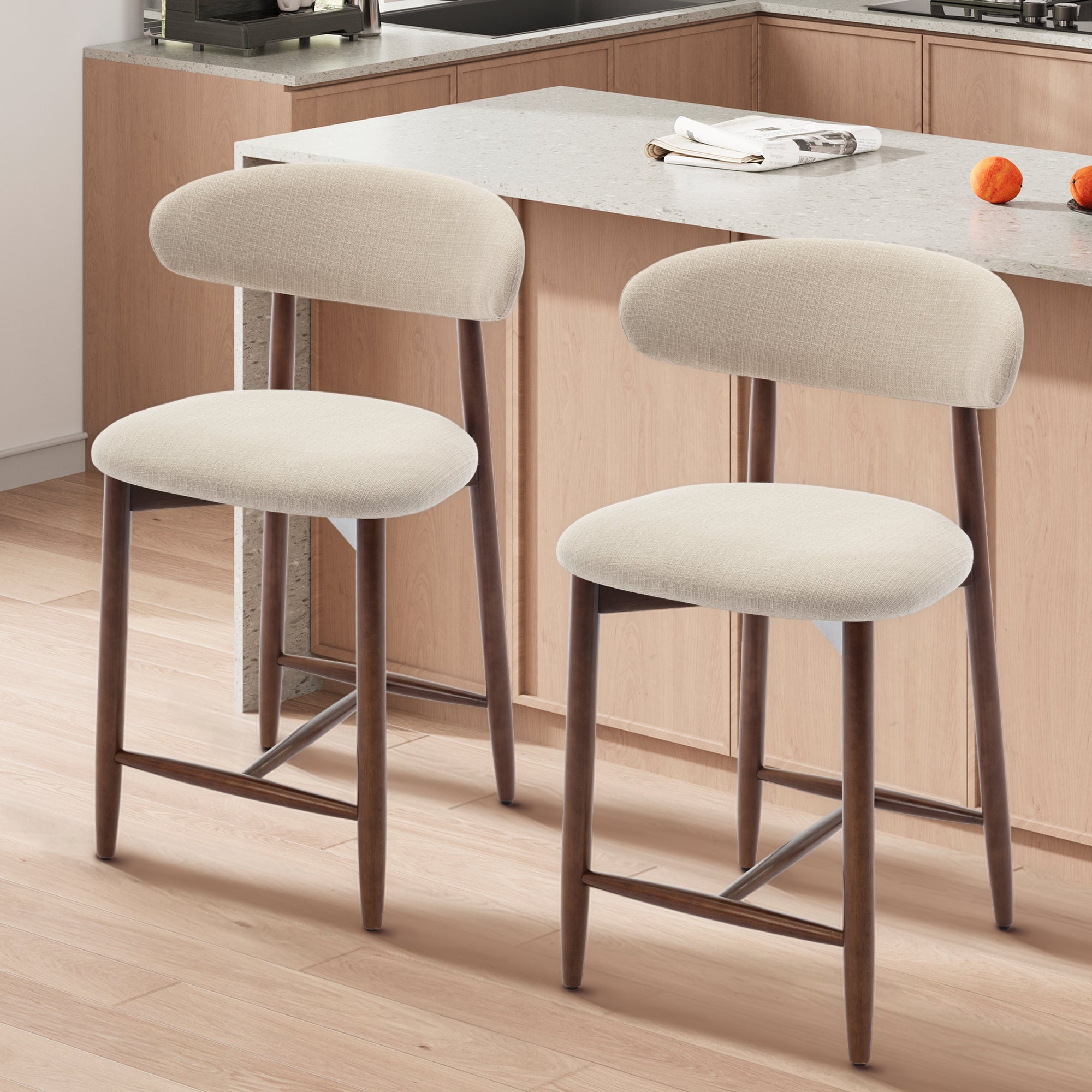 Lot de 2 Chaises de Bar Modernes, Assise Confortable en Tissu, Structure en Bois, Beige - 8
