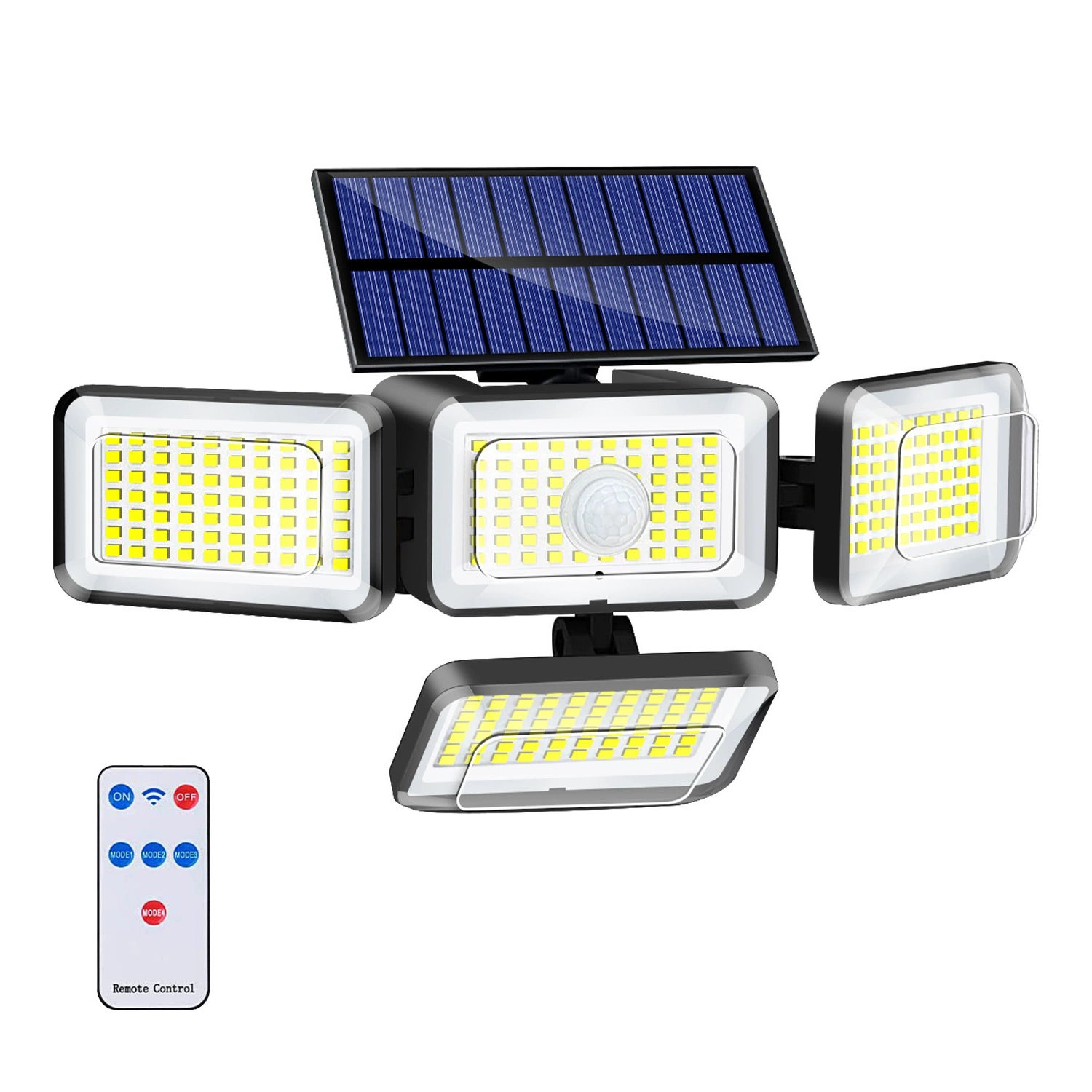 Luci solari per esterni impermeabili, 4 teste, 288 LED, luce da parete di sicurezza con sensore di movimento, 4 modalità di illuminazione | Leroy Merlin
