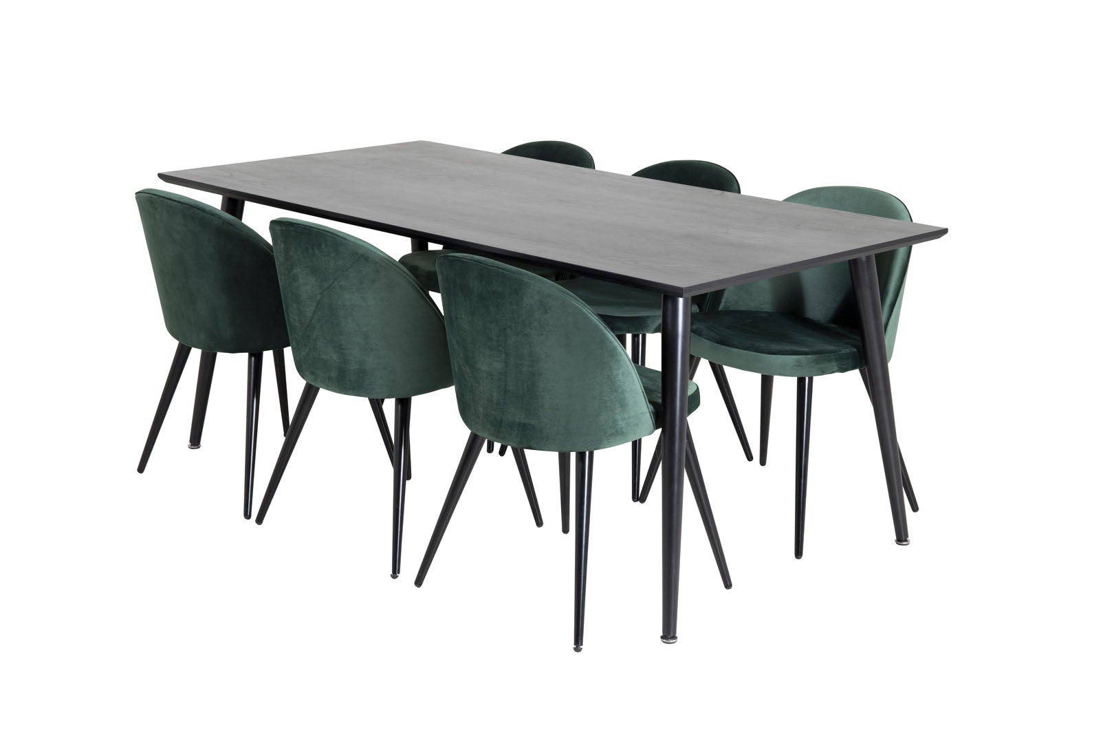 Dipp180x90BLBL zestaw do jadalni stół do jadalni czarny oraz 6 Velvet krzesło stołowe welur Zielony, czarny.