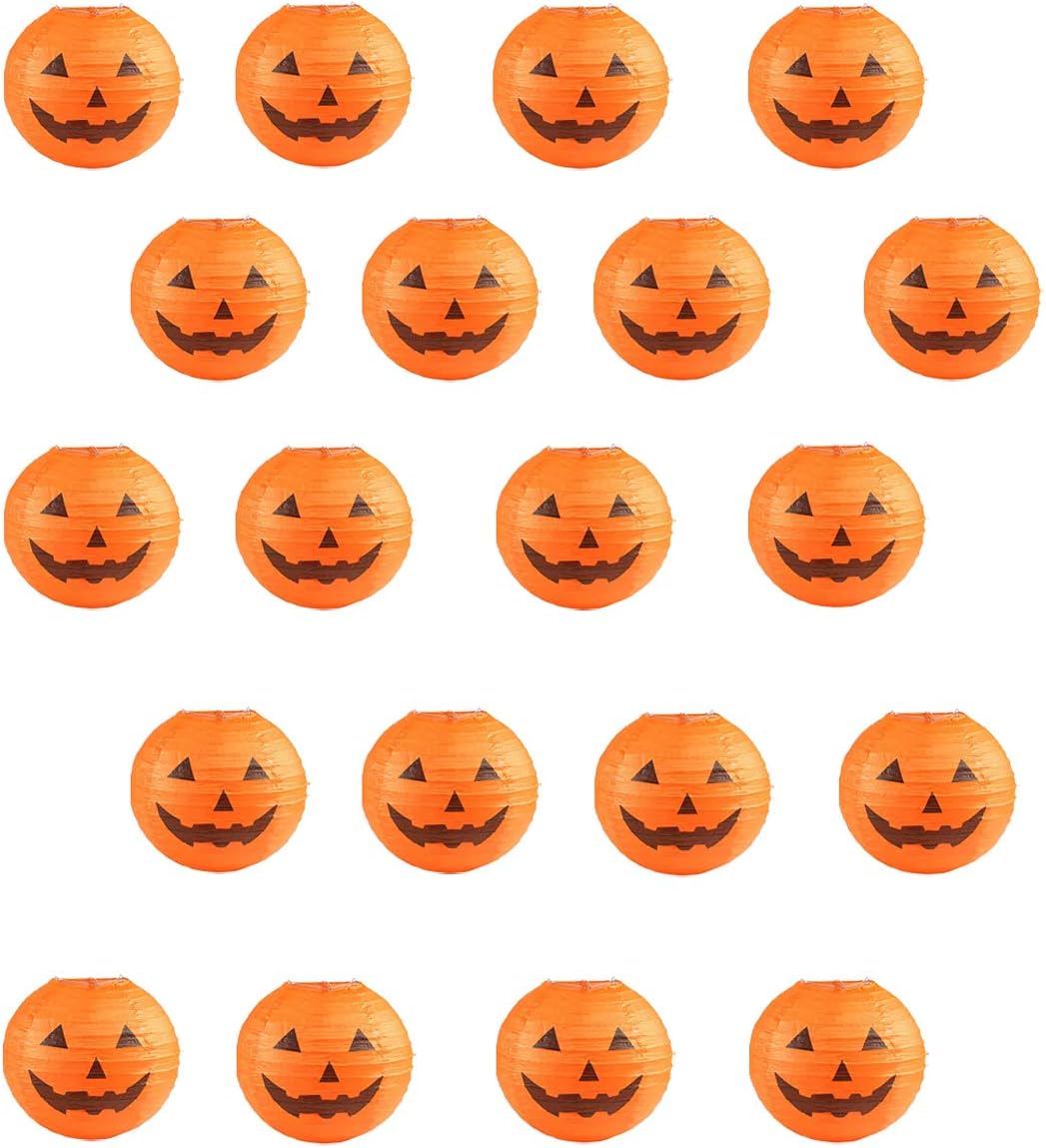 20 de felinare din hârtie cu formă de dovleac, 20 cm, decorațiuni de Halloween pentru petrecere, grădină, cameră și nuntă