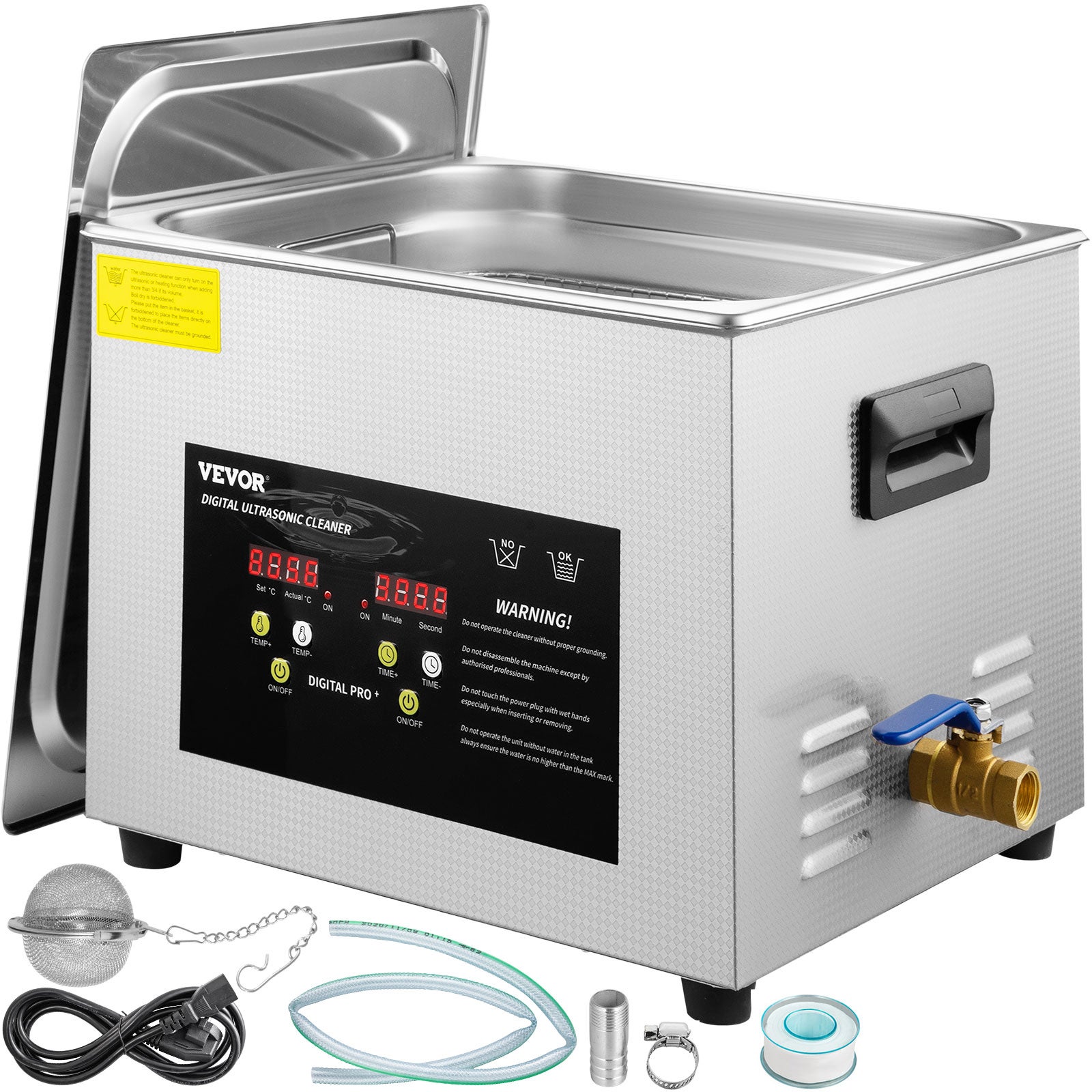 15L Cyfrowa myjka ultradźwiękowa Zegar grzewczy 600 W 40 KHz Maszyna czyszcząca VEVOR