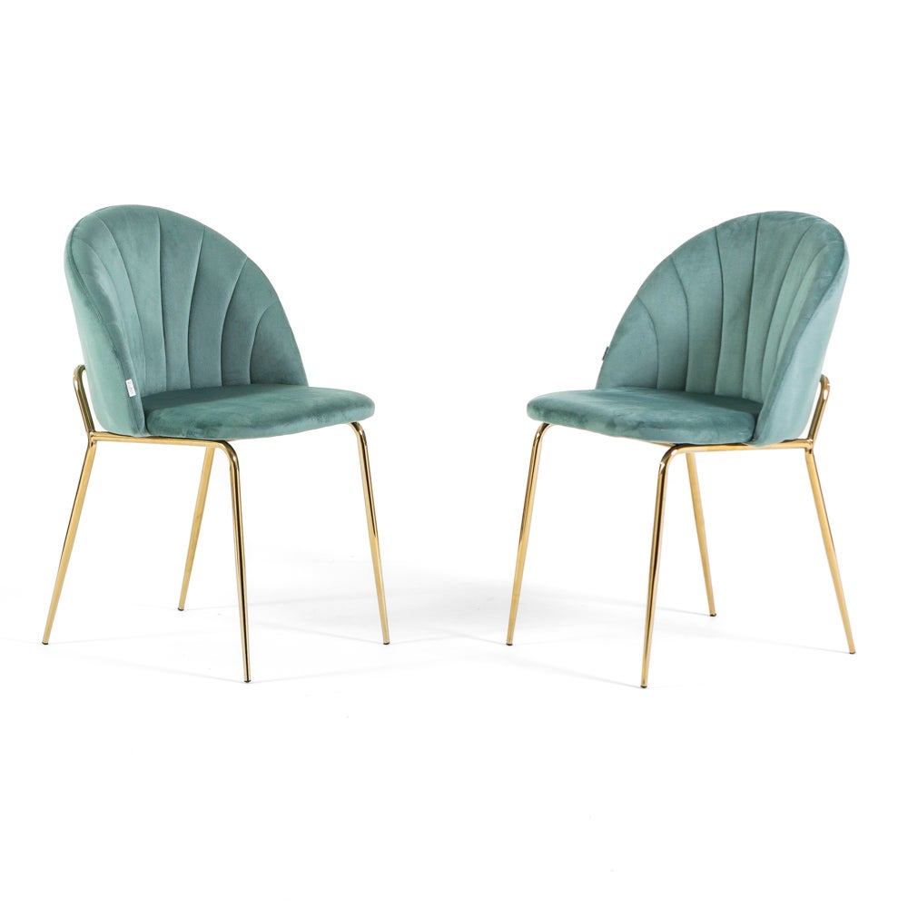 Set di Sedie imbottite Sonia in velluto verde giada e gambe in