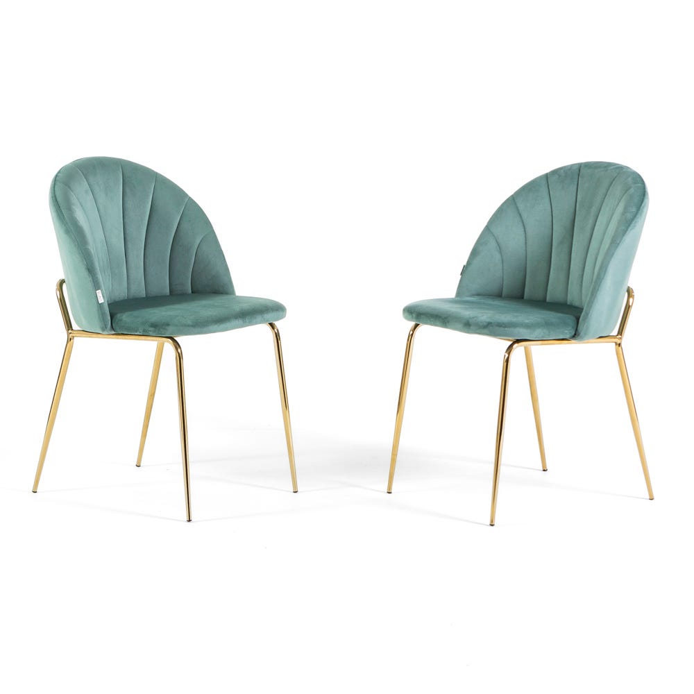 Set di Sedie imbottite Sonia in velluto verde giada e gambe in