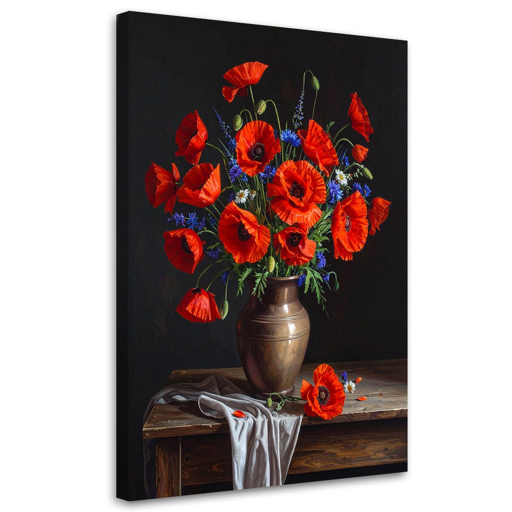 Obraz do salonu sypialni kuchni, Czerwone maki bukiet kwiatów w wazonie 40x60