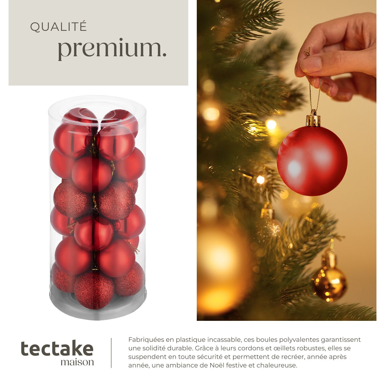 TECTAKE Bolas de Natal Conjunto de 24 em vermelho - 4